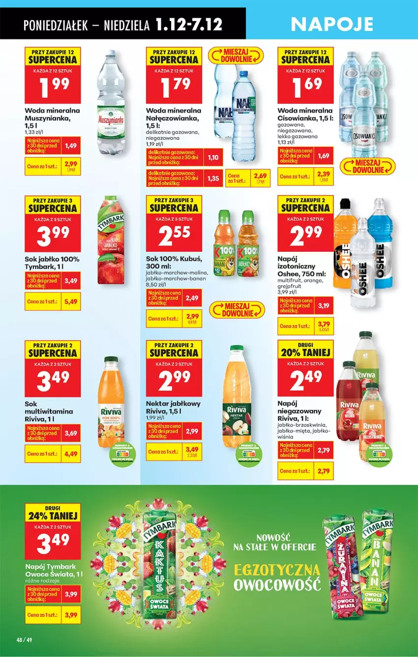 Gazetka promocyjna Biedronka - Od Poniedziałku - ważna 01.12 do 06.12.2025 - strona 66 - produkty: Cisowianka, Kubuś, Mięta, Mus, Muszynianka, Nałęczowianka, Napój, Nektar, Oshee, Sok, Tymbark, Woda, Woda mineralna