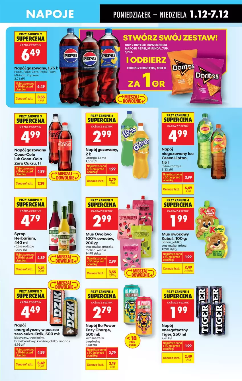 Gazetka promocyjna Biedronka - Od Poniedziałku - ważna 01.12 do 06.12.2025 - strona 67 - produkty: Ananas, Arbuz, Coca-Cola, Kubuś, Mus, Napój, Napój energetyczny, Napój gazowany, Napoje, Syrop, Tiger