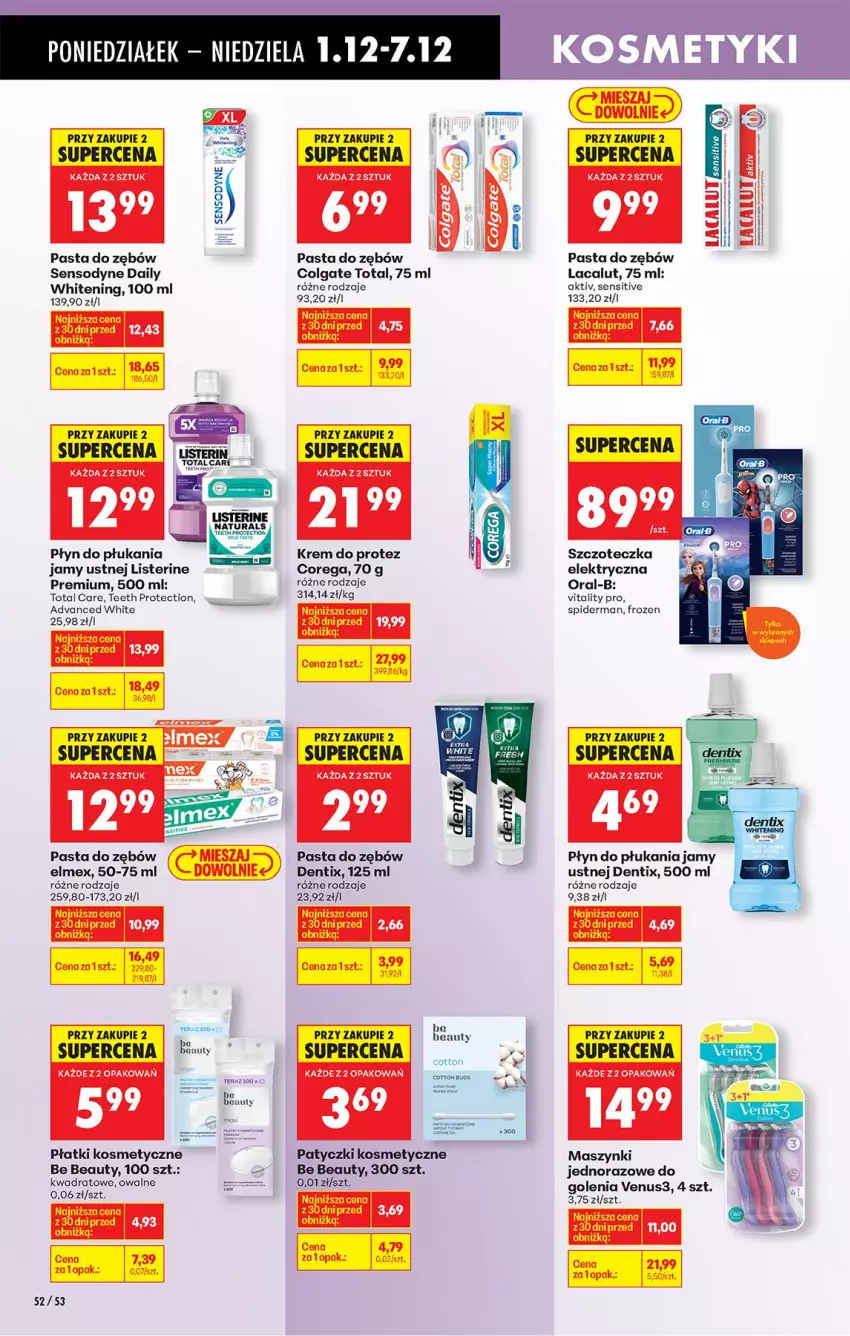 Gazetka promocyjna Biedronka - Od Poniedziałku - ważna 01.12 do 06.12.2025 - strona 70 - produkty: Be Be, Colgate, Colgate Total, Corega, Elmex, Frozen, Lacalut, LG, Listerine, Nuty, Pasta do zębów, Patyczki kosmetyczne, Pizza, Płatki kosmetyczne, Płyn do płukania, Płyn do płukania jamy ustnej, Sensodyne, Spiderman, Szczoteczka, Tera, Venus