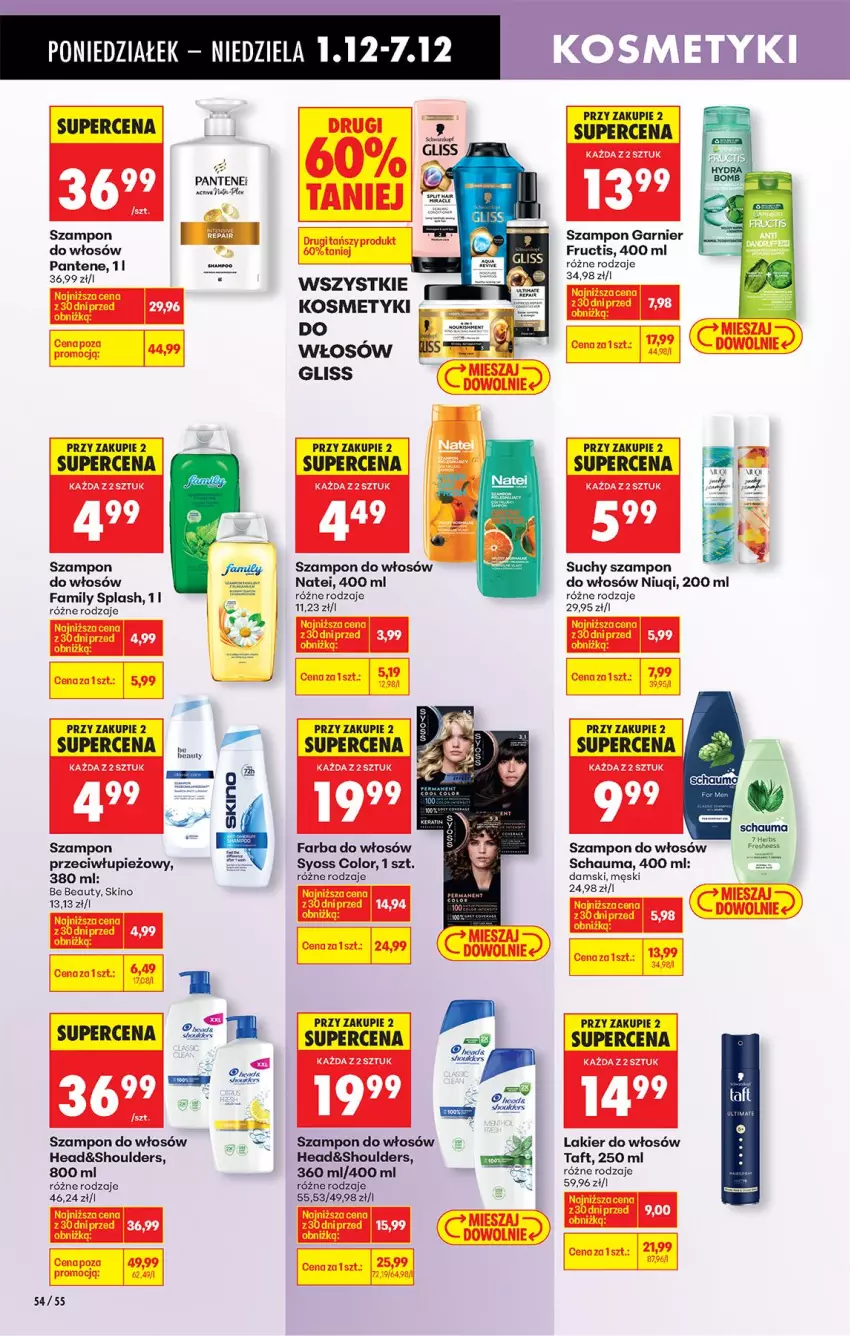 Gazetka promocyjna Biedronka - Od Poniedziałku - ważna 01.12 do 06.12.2025 - strona 72 - produkty: Be Be, Fa, Farba do włosów, Fructis, Garnier, Lakier, Lakier do włosów, Niuqi, Olej, Pantene, Piec, Schauma, Suchy szampon, Syoss, Szampon, Taft