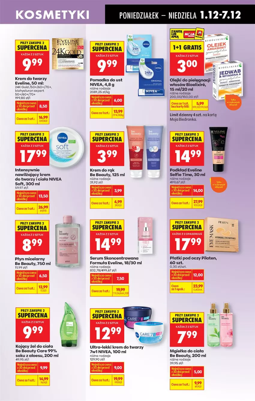 Gazetka promocyjna Biedronka - Od Poniedziałku - ważna 01.12 do 06.12.2025 - strona 73 - produkty: Be Be, Eveline, Gin, Krem do rąk, Krem do twarzy, Nivea, Olej, Płyn micelarny, Podkład, Rum, Ser, Serum, Sok