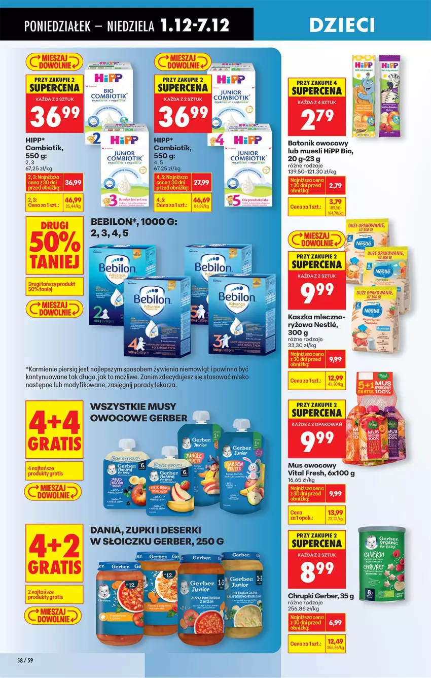 Gazetka promocyjna Biedronka - Od Poniedziałku - ważna 01.12 do 06.12.2025 - strona 76 - produkty: Baton, Chrupki, Deser, Gerber, Gra, HiPP, Hipp Bio, Karmi, Mleko, Mus, Por, Ryż, Ser, Tonik