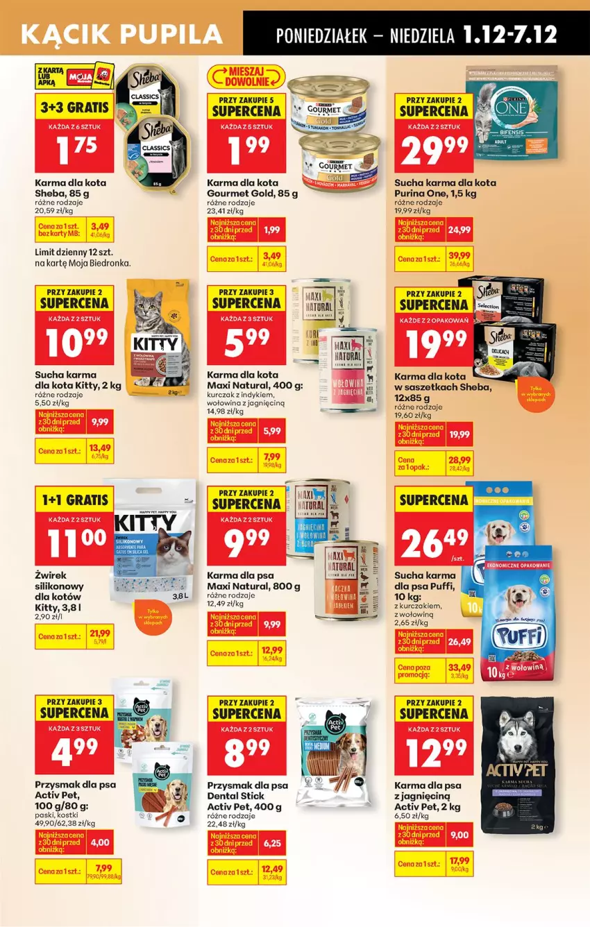 Gazetka promocyjna Biedronka - Od Poniedziałku - ważna 01.12 do 06.12.2025 - strona 81 - produkty: Gourmet Gold, Gra, Kurczak, Przysmak dla psa, Puf, Pur, Purina, Sheba, Sucha karma, Wołowina
