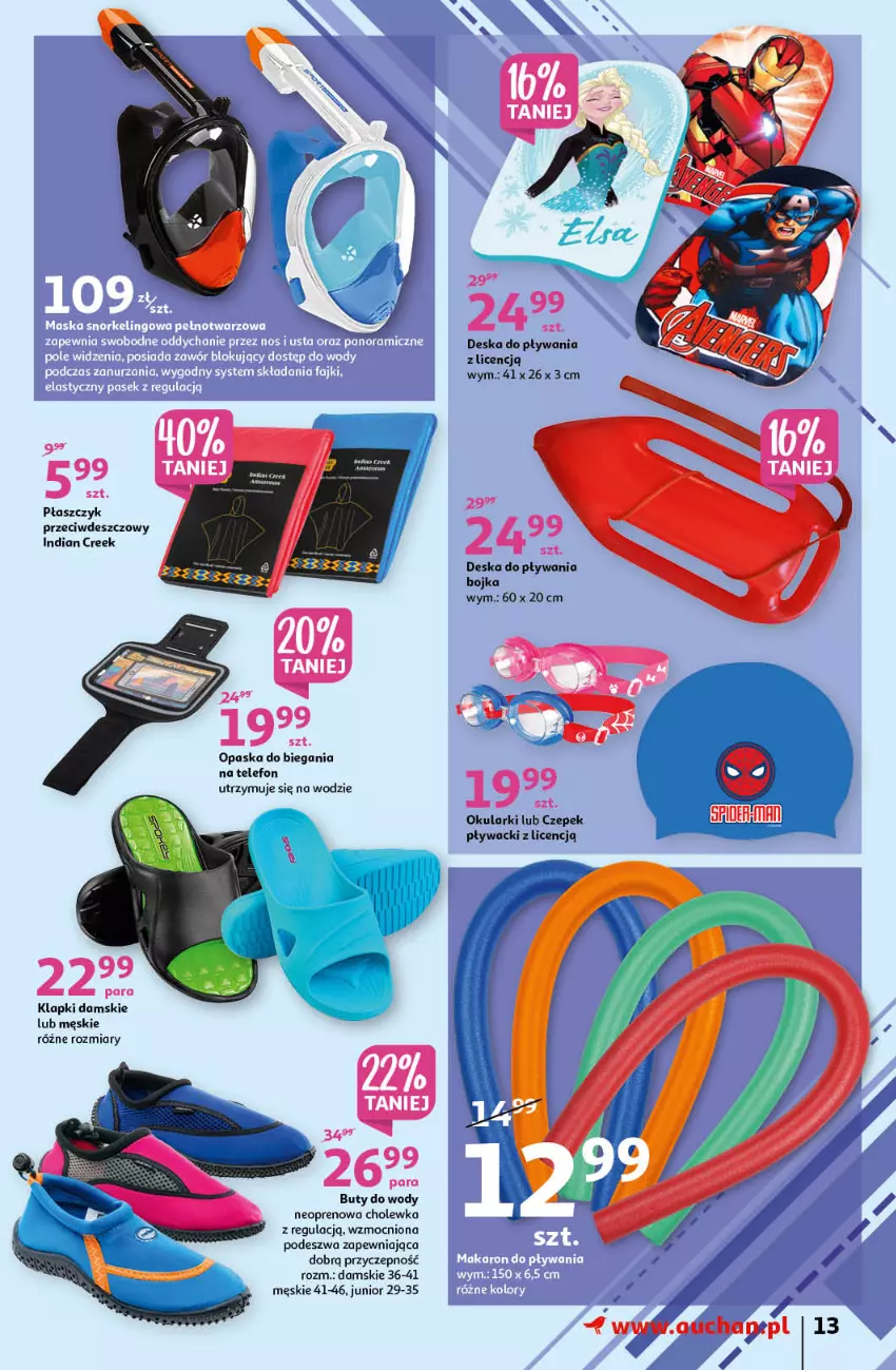 Gazetka promocyjna Auchan - Letnie przyjemności Hipermarkety - ważna 04.06 do 09.06.2021 - strona 13 - produkty: Buty, Buty do wody, Klapki, Opaska, Płaszcz, Telefon