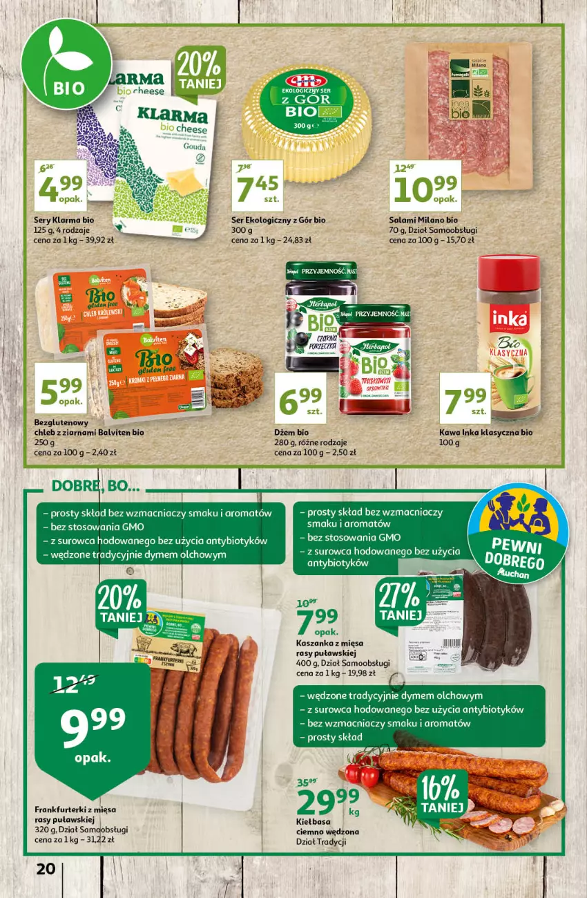 Gazetka promocyjna Auchan - Letnie przyjemności Hipermarkety - ważna 04.06 do 09.06.2021 - strona 20 - produkty: Chleb, Dżem, Frankfurterki, Inka, Kasza, Kaszanka, Kawa, Kiełbasa, Salami, Ser