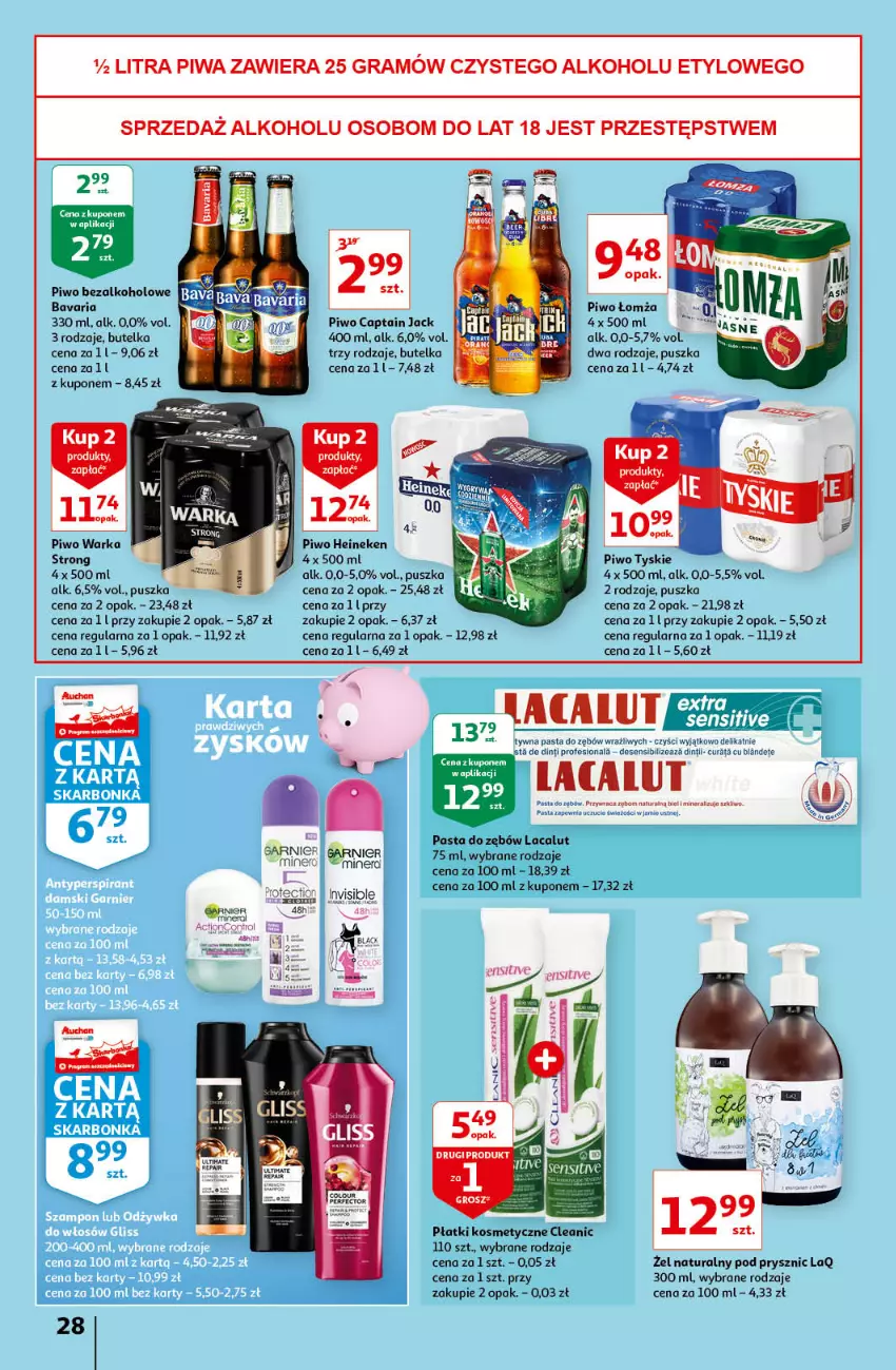 Gazetka promocyjna Auchan - Letnie przyjemności Hipermarkety - ważna 04.06 do 09.06.2021 - strona 28 - produkty: Captain Jack, Cleanic, Fa, Gra, Heineken, Lacalut, LG, Pasta do zębów, Piwa, Piwo, Płatki kosmetyczne, Tyskie