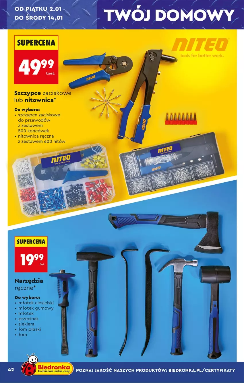 Gazetka promocyjna Biedronka - Okazje Tygodnia - ważna 29.12.2025 do 10.01.2026 - strona 45 - produkty: Młot, Młotek, Nitownica, Noż, Nożyce, Szczypce