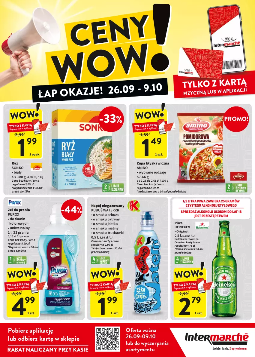 Gazetka promocyjna Intermarche - ważna 26.09 do 09.10.2024 - strona 2 - produkty: Arbuz, Cytryny, Gin, Gra, Heineken, Jabłka, Kubuś, Kubuś Waterrr, Maliny, Napój, Napój niegazowany, Piwa, Piwo, Pur, Ryż, Sonko, Truskawki, Zupa