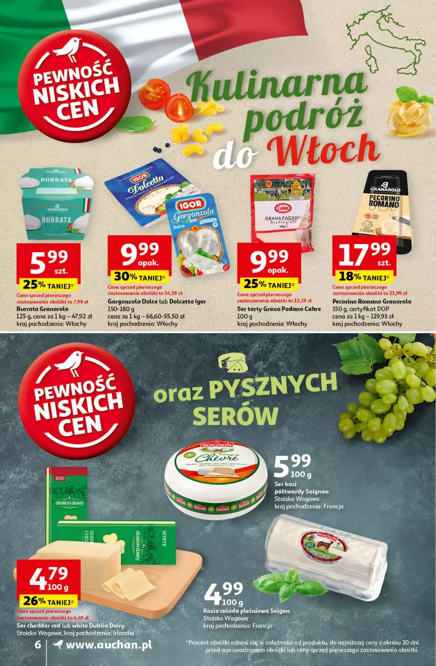 Gazetka promocyjna Auchan - Pewność Niskich Cen Supermarket - ważna 10.10 do 16.10.2024 - strona 6 - produkty: Burrata, Cheddar, Gorgonzola, Gra, Pecorino, Rolada, Ser