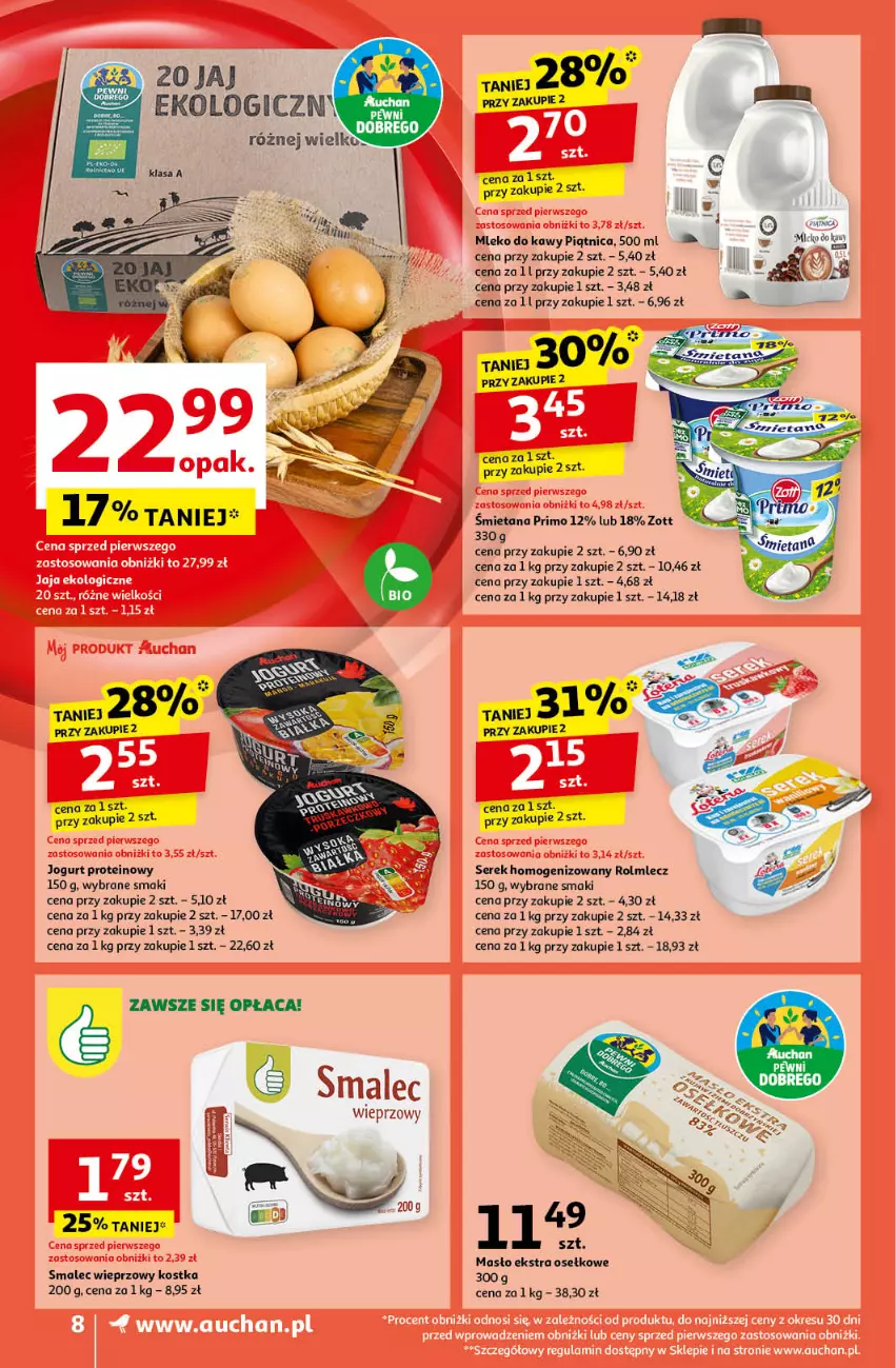 Gazetka promocyjna Auchan - Pewność Niskich Cen Supermarket - ważna 10.10 do 16.10.2024 - strona 8 - produkty: Fa, Jogurt, Masło, Mleko, Piątnica, Rolmlecz, Ser, Serek, Serek homogenizowany, Smalec, Zott