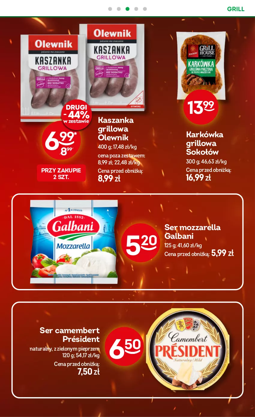 Gazetka promocyjna Żabka - ważna 23.04 do 06.05.2025 - strona 30 - produkty: Camembert, Galbani, Grill, Kasza, Kaszanka, Mozzarella, Olewnik, Pieprz, Président, Ser, Sok, Sokołów