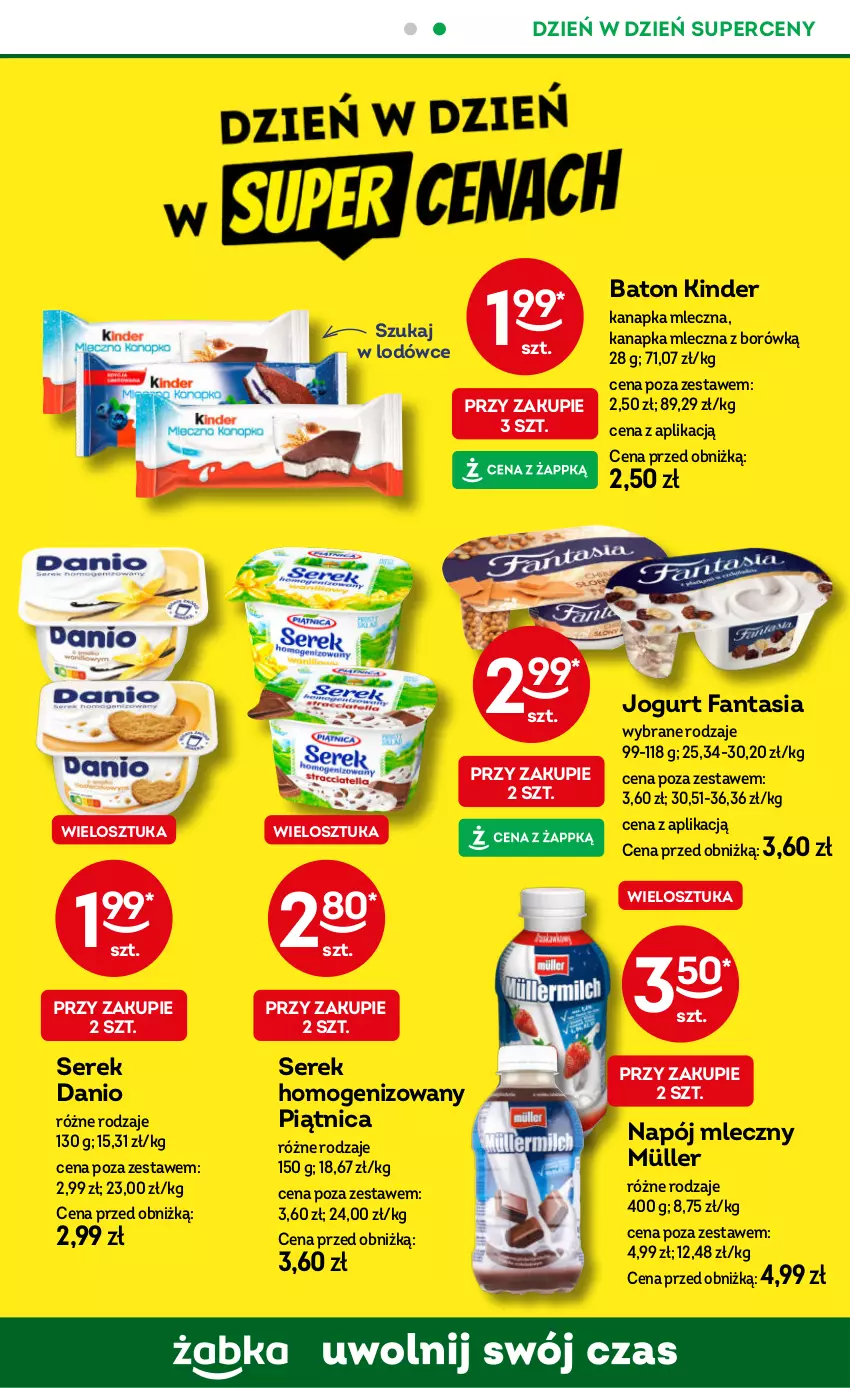 Gazetka promocyjna Żabka - ważna 23.04 do 06.05.2025 - strona 63 - produkty: Baton, Danio, Fa, Fanta, Jogurt, Kinder, Müller, Napój, Napój mleczny, Piątnica, Ser, Serek, Serek homogenizowany