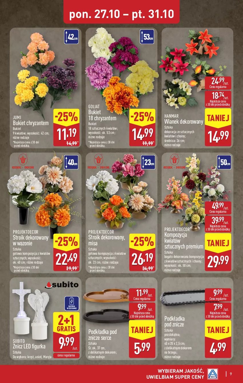 Gazetka promocyjna Aldi - Oferta weekendowa - ważna 29.10 do 31.10.2025 - strona 9 - produkty: Bukiet, Gra, Podkład, Podkładka, Podkładka pod znicz, Ser, Sok, Wazon, Znicz