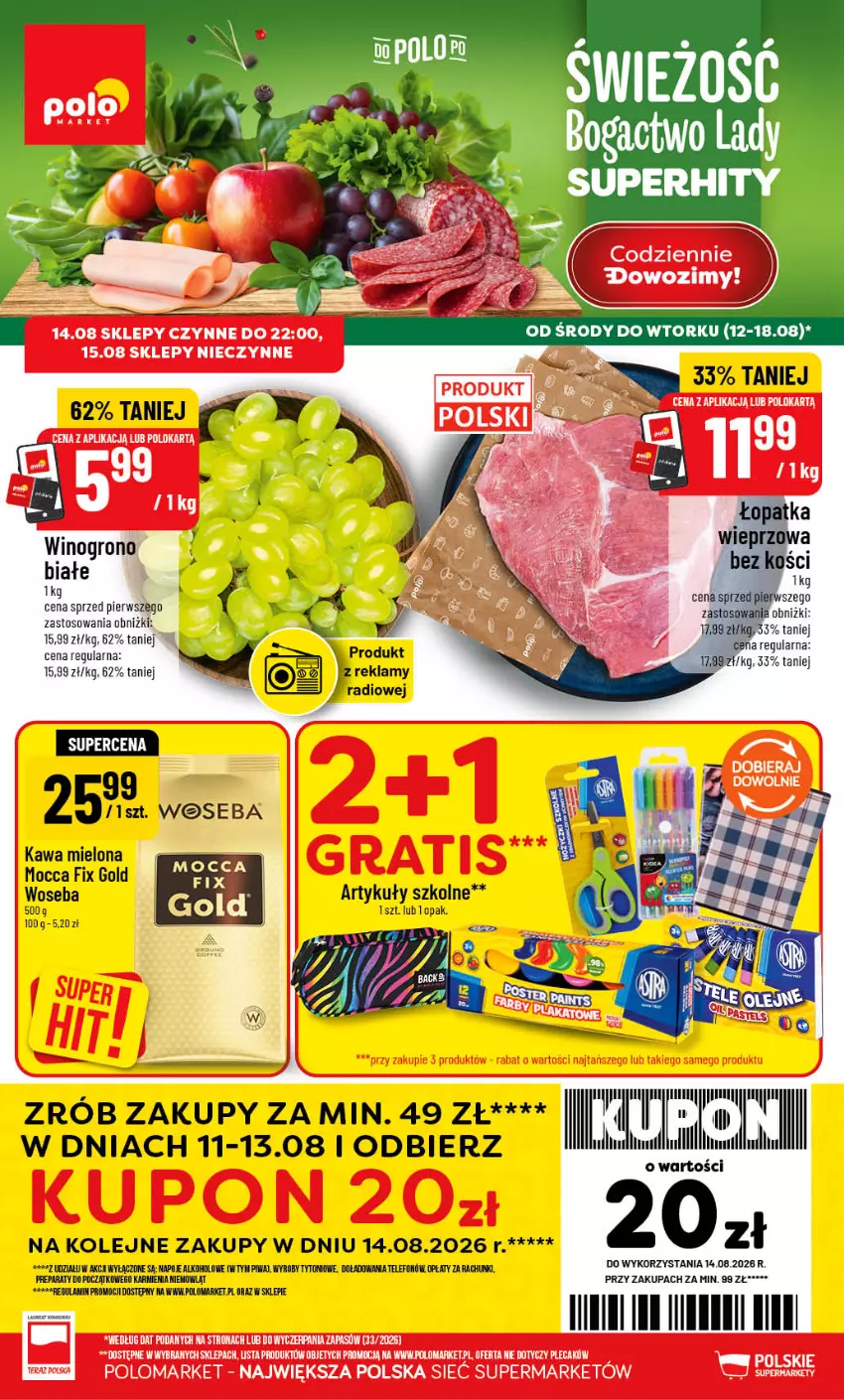 Gazetka promocyjna PoloMarket - Gazetka POLOmarket - ważna 12.08 do 18.08.2026 - strona 1 - produkty: Karmi, Kawa, Kawa mielona, Mocca Fix Gold, Napoje, Olej, Piwa, Telefon, Wino, Woseba