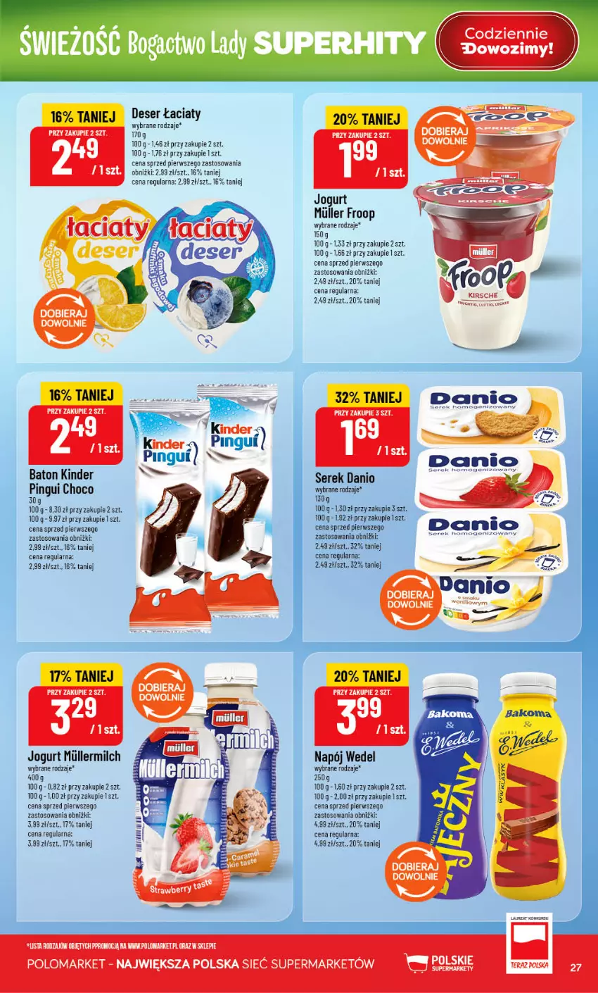 Gazetka promocyjna PoloMarket - Gazetka POLOmarket - ważna 12.08 do 18.08.2026 - strona 27 - produkty: Baton, Danio, Deser, Jogurt, Kinder, Laur, Napój, Ser, Serek