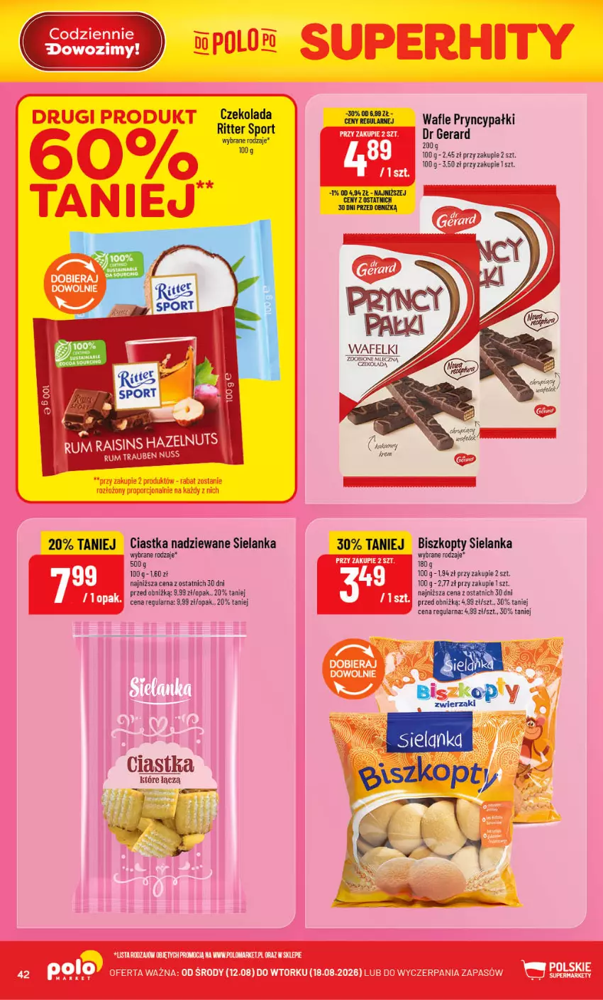 Gazetka promocyjna PoloMarket - Gazetka POLOmarket - ważna 12.08 do 18.08.2026 - strona 42 - produkty: Biszkopty, Ciastka, Czekolada, Dr Gerard, Por, Ritter Sport, Sport, Wafle