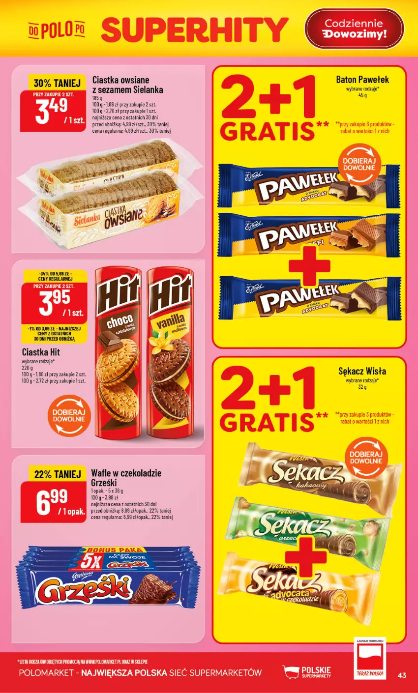 Gazetka promocyjna PoloMarket - Gazetka POLOmarket - ważna 12.08 do 18.08.2026 - strona 43 - produkty: Baton, Ciastka, Ciastka owsiane, Grześki, Sezam, Wafle