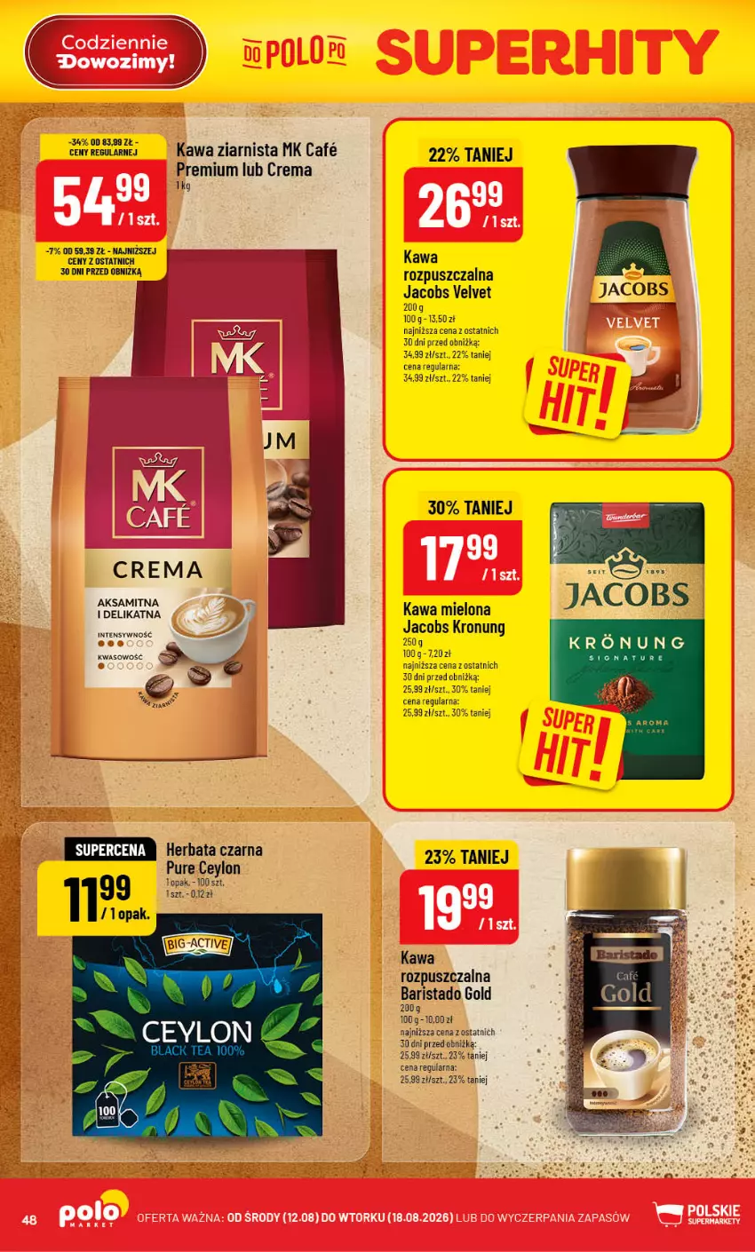 Gazetka promocyjna PoloMarket - Gazetka POLOmarket - ważna 12.08 do 18.08.2026 - strona 48 - produkty: Aksam, Herbata, Herbata czarna, Jacobs, Jacobs Velvet, Kawa, Kawa mielona, Kawa rozpuszczalna, Kawa ziarnista, Pur, Velvet