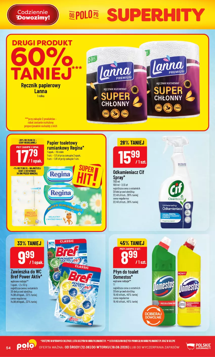 Gazetka promocyjna PoloMarket - Gazetka POLOmarket - ważna 12.08 do 18.08.2026 - strona 54 - produkty: Cif, Domestos, Fa, Gin, Odkamieniacz, Papier, Papier toaletowy, Ręcznik, Rum