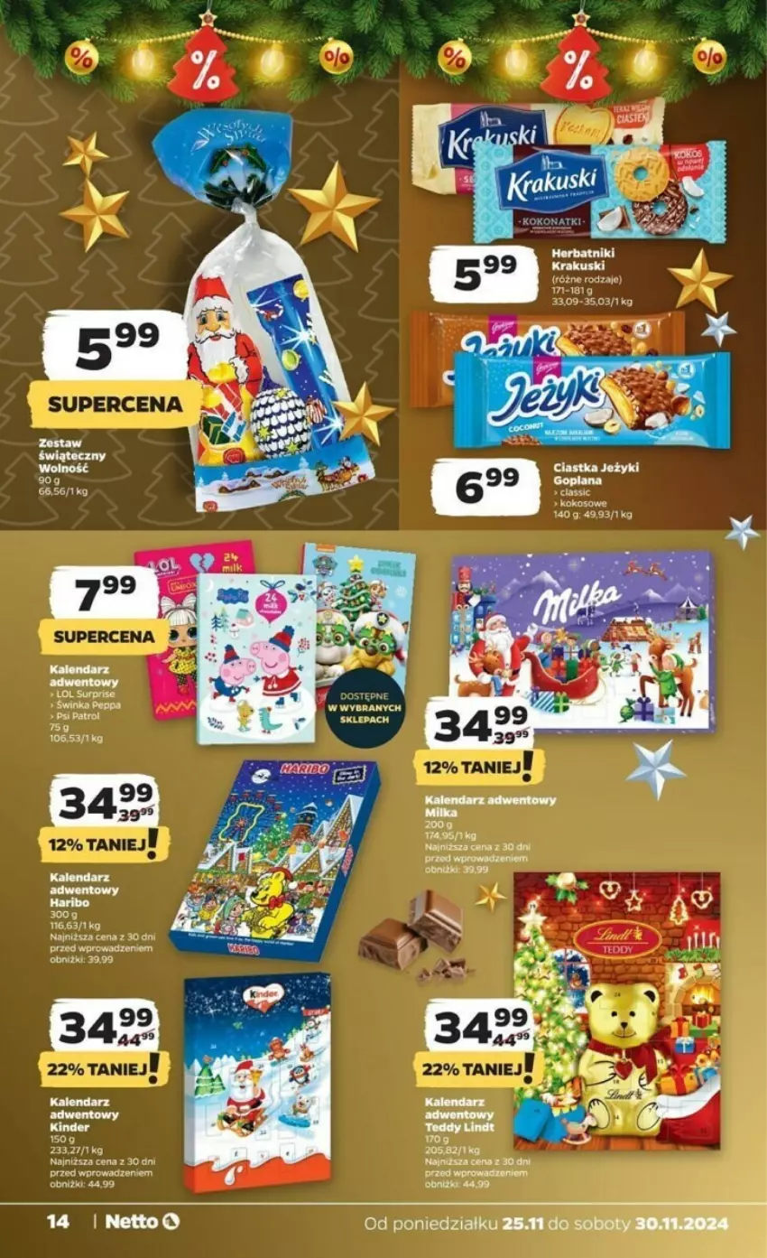 Gazetka promocyjna Netto - ważna 25.11 do 30.11.2024 - strona 6 - produkty: Fa, Haribo, Kalendarz, Kalendarz adwentowy, Kinder, Krakus, Krakuski