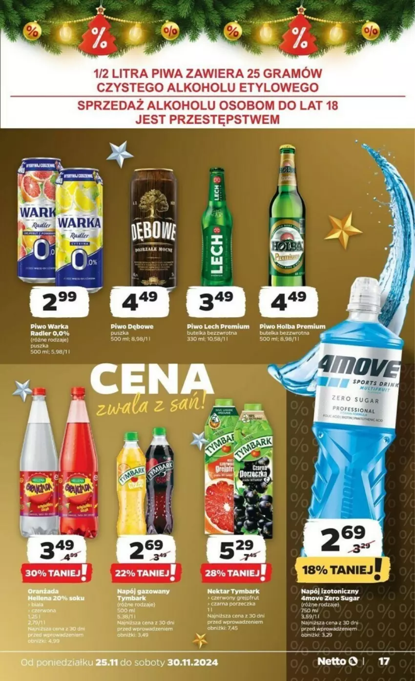 Gazetka promocyjna Netto - ważna 25.11 do 30.11.2024 - strona 9 - produkty: Gra, Grejpfrut, Hellena, Lech Premium, Napój, Napój gazowany, Nektar, Oranżada, Piwa, Piwo, Por, Radler, Sok, Tymbark, Warka