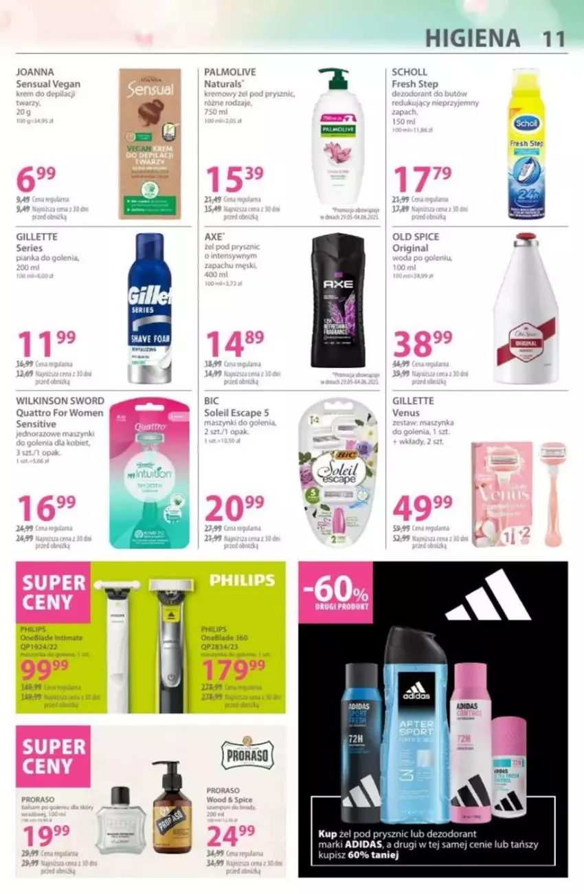 Gazetka promocyjna Hebe - ważna 22.05 do 04.06.2025 - strona 27 - produkty: Adidas, BIC, Dezodorant, Gillette, Gillette Venus, Gin, Joanna, Old Spice, Palmolive, Philips, Scholl, Sensual, Ser, Venus, Wilkinson Sword
