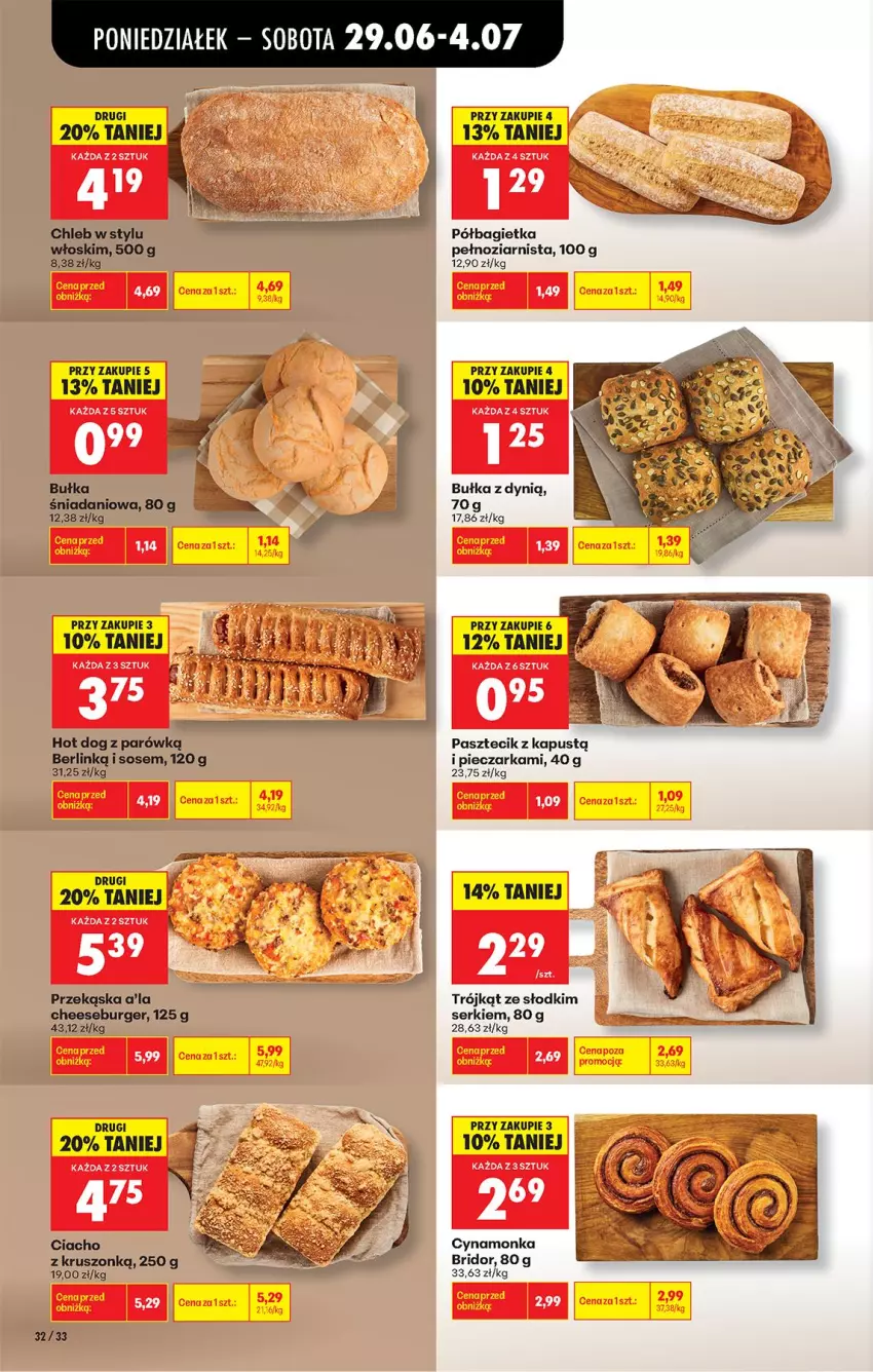 Gazetka promocyjna Biedronka - Od Poniedziałku - ważna 29.06 do 04.07.2026 - strona 38 - produkty: Bagietka, Bułka, Burger, Chleb, Danio, Dynią, Fa, Hot dog, Kapustą, Piec, Pieczarka, Półbagietka, Ser, Sos