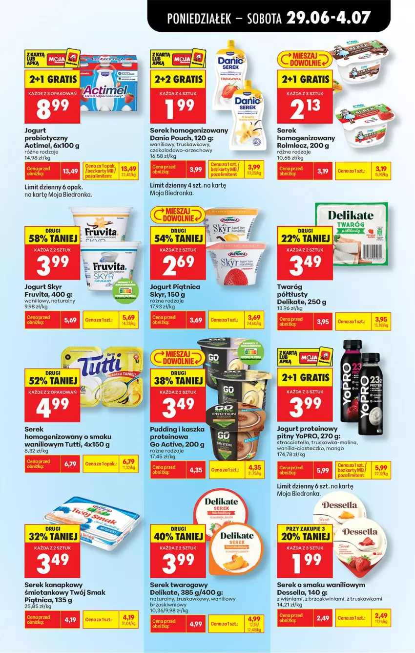 Gazetka promocyjna Biedronka - Od Poniedziałku - ważna 29.06 do 04.07.2026 - strona 49 - produkty: Actimel, Danio, Gra, Jogurt, Mango, Piątnica, Rolmlecz, Ser, Serek, Serek homogenizowany, Serek kanapkowy, Serek twarogowy, Twaróg, Twaróg półtłusty, Twój Smak