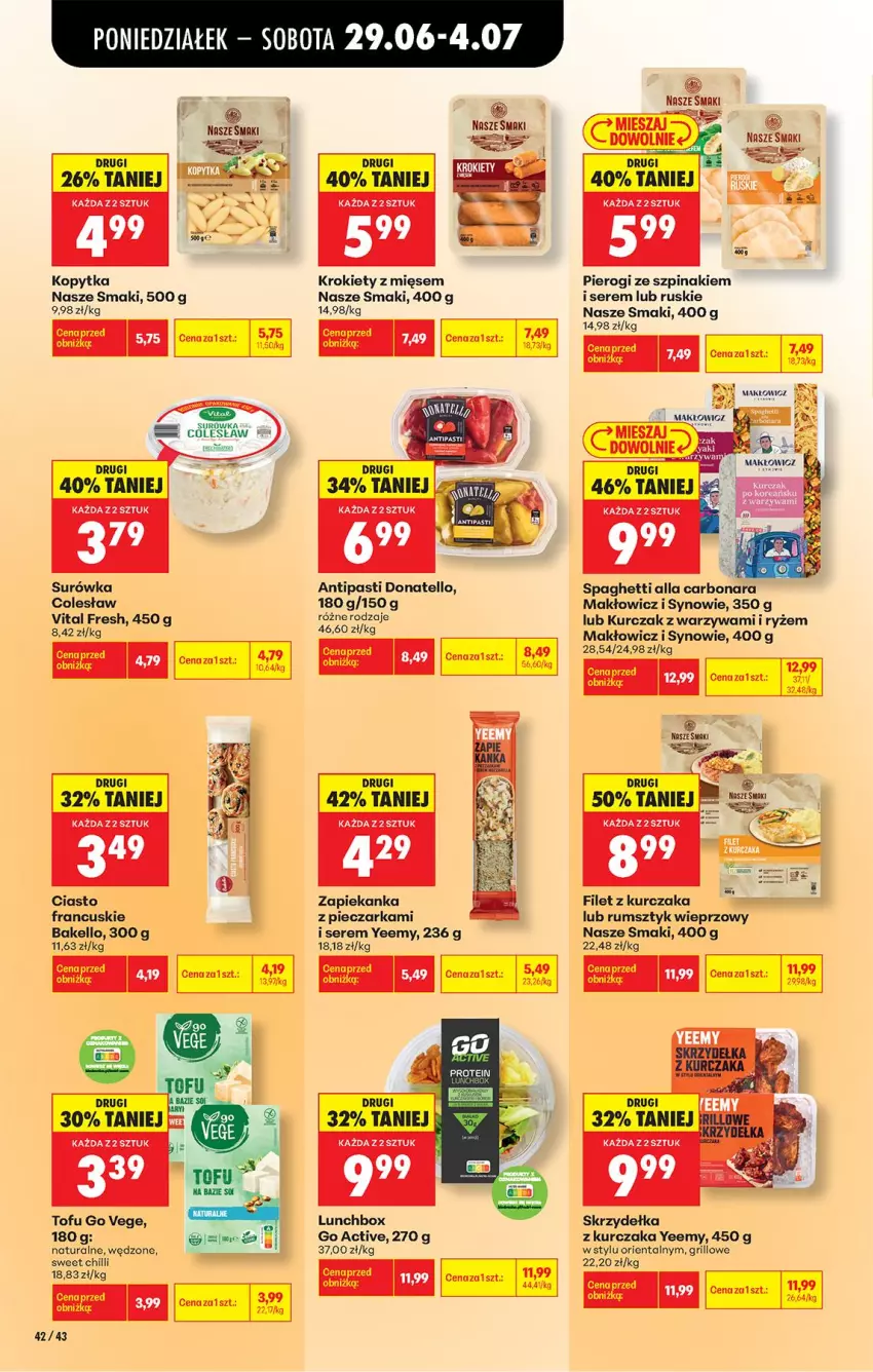 Gazetka promocyjna Biedronka - Od Poniedziałku - ważna 29.06 do 04.07.2026 - strona 52 - produkty: Ciasto francuskie, Grill, Kopytka, Krokiety, Kurczak, Piec, Pieczarka, Pierogi, Rum, Ryż, Ser, Skrzydełka z kurczaka, Spaghetti, Surówka, Szpinak, Tofu, Warzywa, Zapiekanka