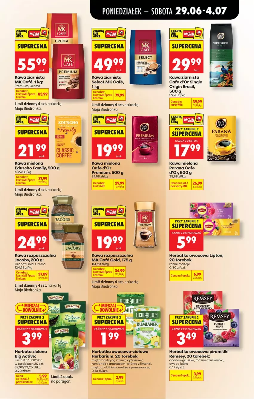 Gazetka promocyjna Biedronka - Od Poniedziałku - ważna 29.06 do 04.07.2026 - strona 59 - produkty: Ananas, Fa, Gin, Herbata, Jacobs, Kawa, Kawa mielona, Kawa rozpuszczalna, Kawa ziarnista, Lipton, Mięta, Owoce, Rum, Ser, Torebka
