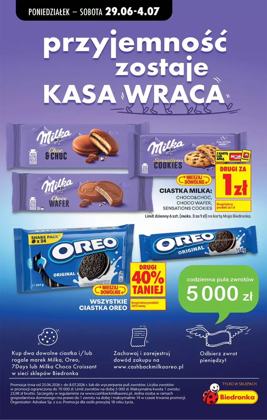 Gazetka promocyjna Biedronka - Od Poniedziałku - ważna 29.06 do 04.07.2026 - strona 62 - produkty: 7 Days, Ciastka, Croissant, Gra, Milka, Oreo, Rama, Rogal, Sati