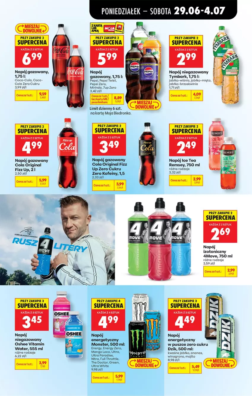 Gazetka promocyjna Biedronka - Od Poniedziałku - ważna 29.06 do 04.07.2026 - strona 65 - produkty: 7up, Ananas, Coca-Cola, Fa, Full Throttle, Gin, Mango, Mięta, Mirinda, Napój, Napój energetyczny, Napój gazowany, Napój niegazowany, Oshee, Pepsi, Tymbark, Wino