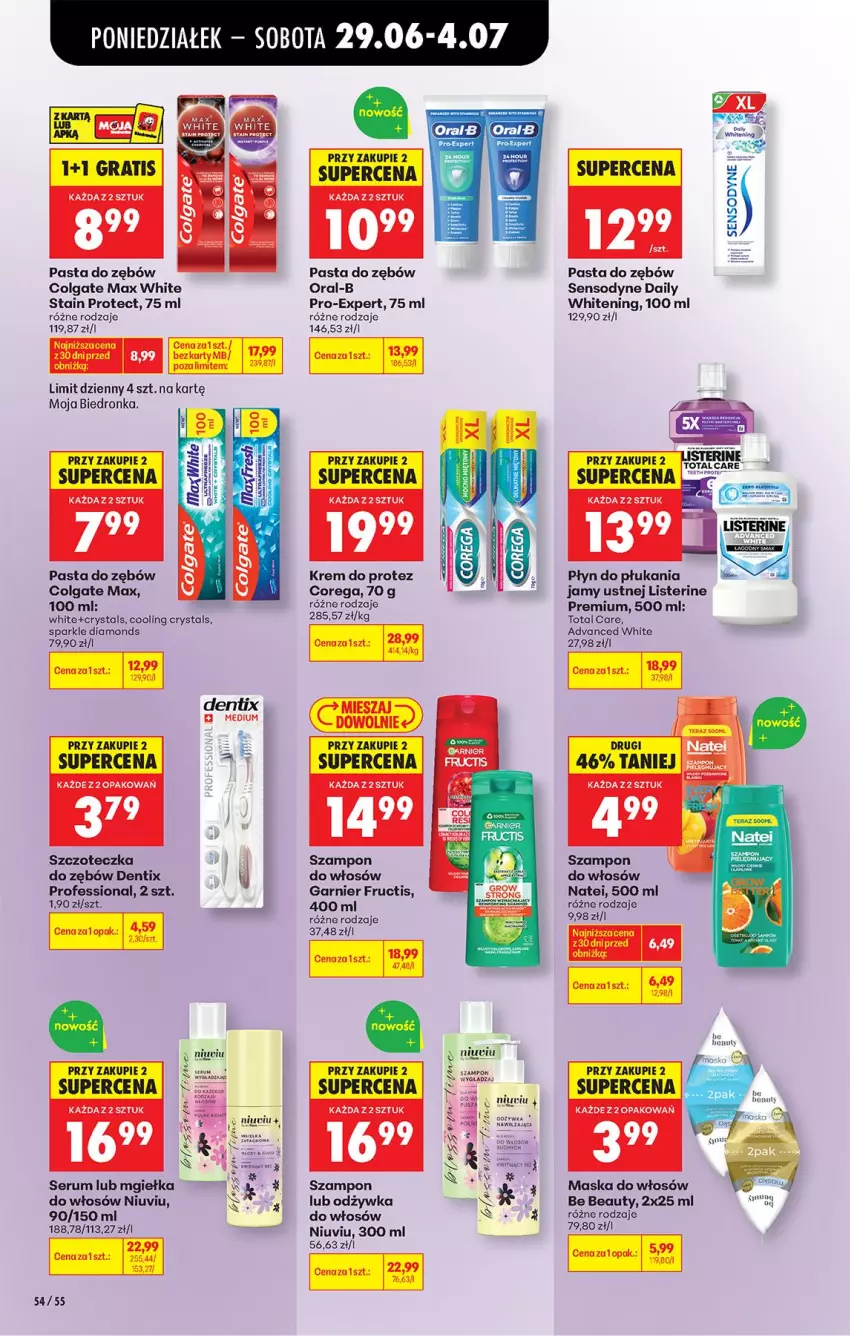 Gazetka promocyjna Biedronka - Od Poniedziałku - ważna 29.06 do 04.07.2026 - strona 68 - produkty: Be Be, Colgate, Corega, Fa, Fructis, Garnier, Gra, LG, Listerine, Maska, Maska do włosów, Odzywka do włosów, Pasta do zębów, Płyn do płukania, Płyn do płukania jamy ustnej, Rum, Sensodyne, Ser, Serum, Szampon, Szczoteczka