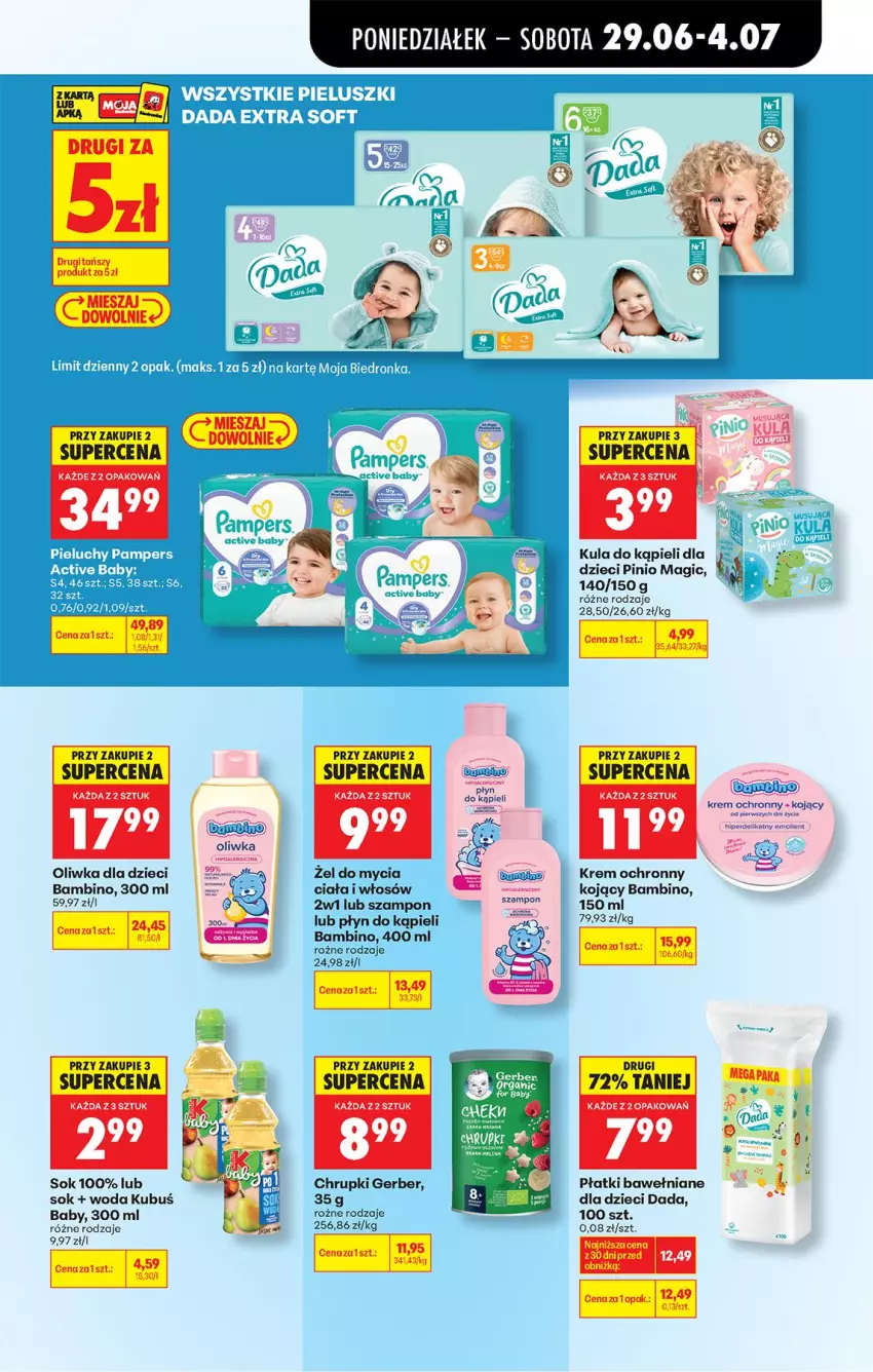 Gazetka promocyjna Biedronka - Od Poniedziałku - ważna 29.06 do 04.07.2026 - strona 73 - produkty: Chrupki, Dada, Dzieci, Fa, Gerber, Kubuś, Kula do kąpieli, Oliwka dla dzieci, Płyn do kąpieli, Por, Sok, Szampon, Woda