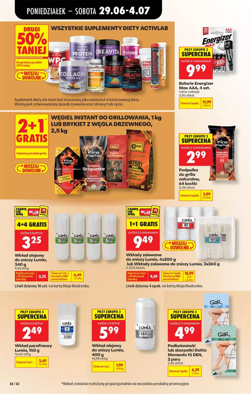 Gazetka promocyjna Biedronka - Od Poniedziałku - ważna 29.06 do 04.07.2026 - strona 76 - produkty: Energizer, Gatta, Gra, Grill, Karp, LG, Moments, Olej, Por, Skarpetki, Suplement diety, Wkład olejowy, Znicz
