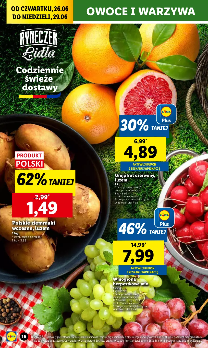 Gazetka promocyjna Lidl - GAZETKA - ważna 26.06 do 29.06.2025 - strona 20 - produkty: Grejpfrut, Owoce, Warzywa, Wino, Winogrona, Winogrona bezpestkowe, Ziemniaki