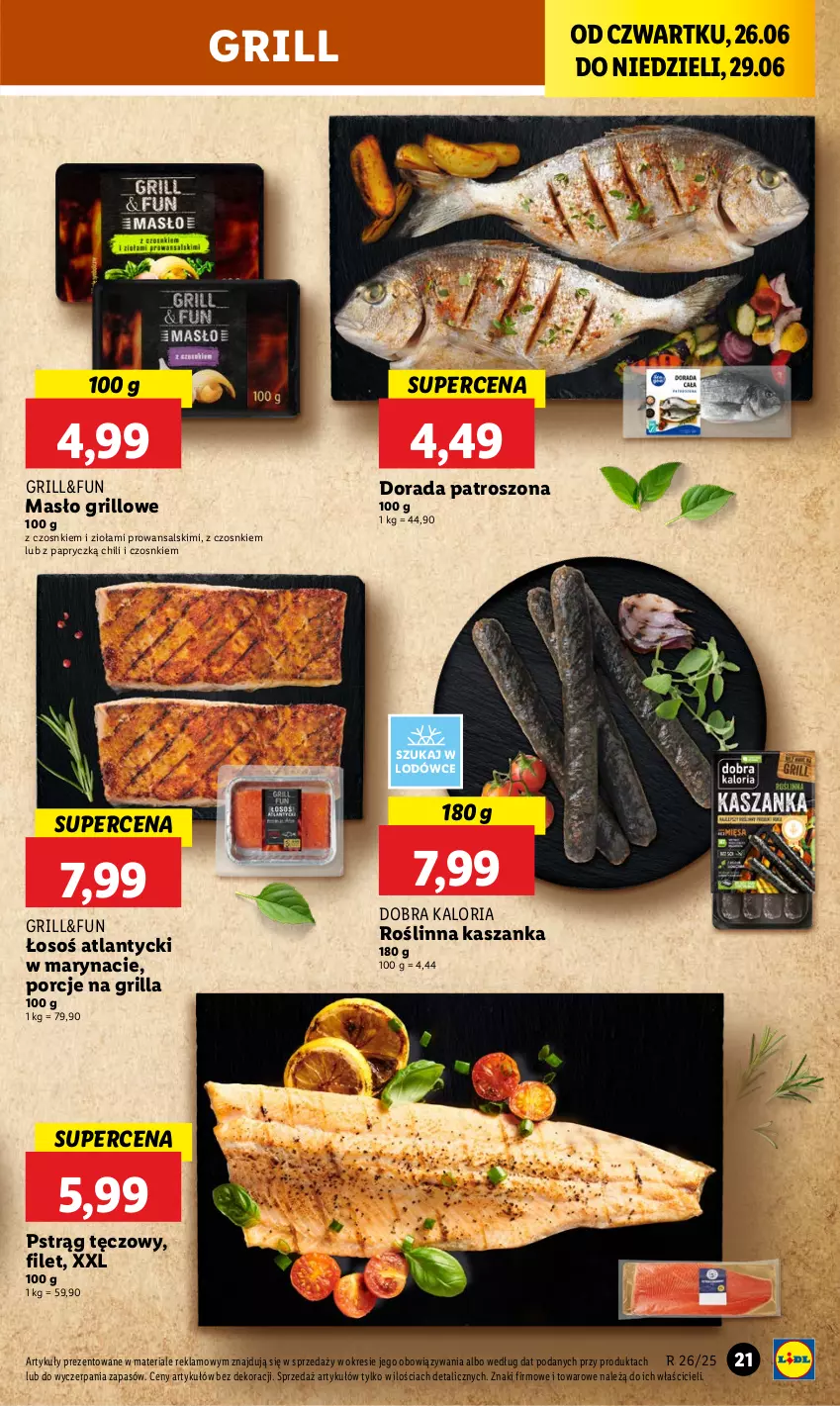 Gazetka promocyjna Lidl - GAZETKA - ważna 26.06 do 29.06.2025 - strona 25 - produkty: Grill, Kasza, Kaszanka, Masło, Por, Pstrąg, Pstrąg tęczowy
