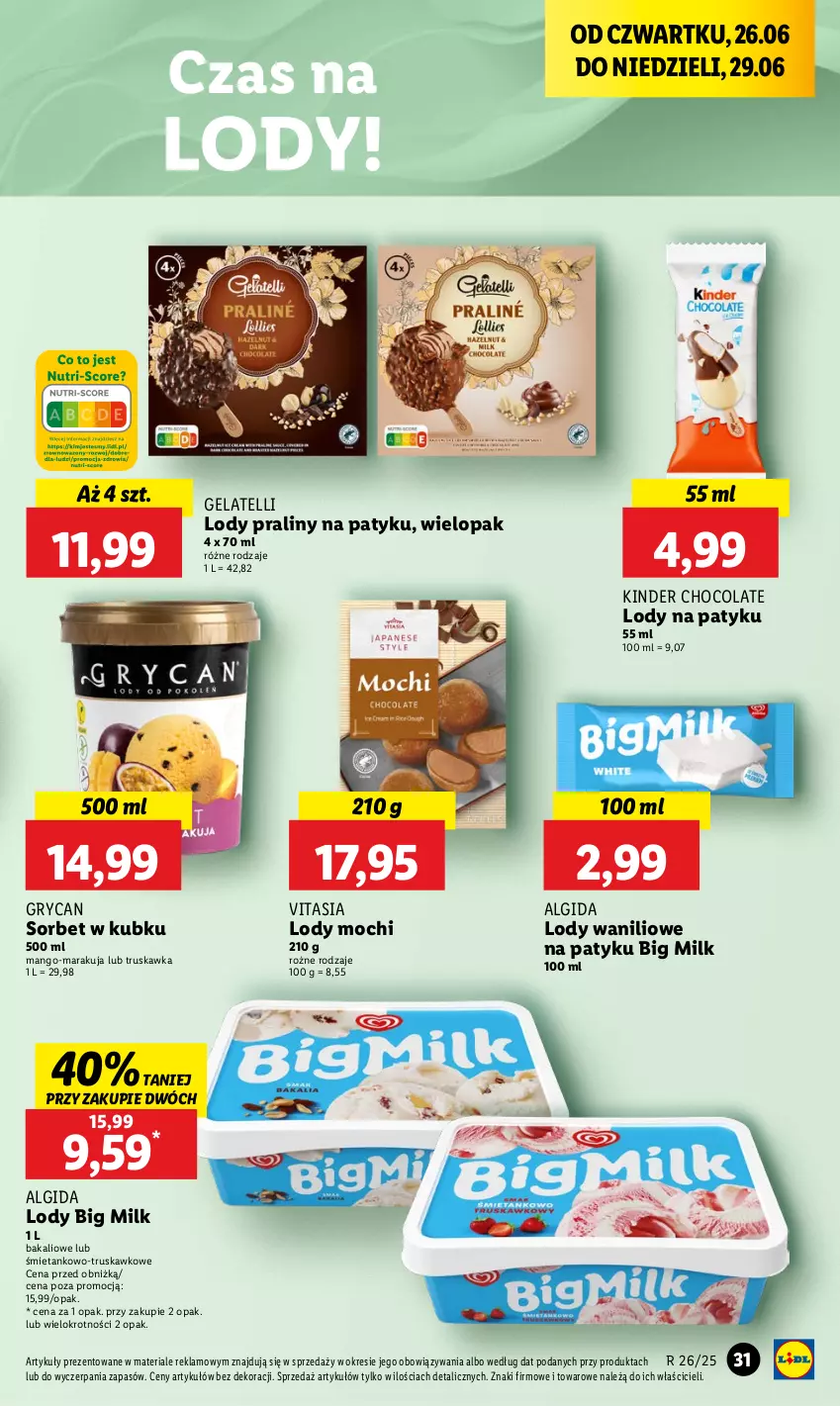 Gazetka promocyjna Lidl - GAZETKA - ważna 26.06 do 29.06.2025 - strona 37 - produkty: Algida, Big Milk, Gry, Kinder, LG, Lody, Mango, Praliny