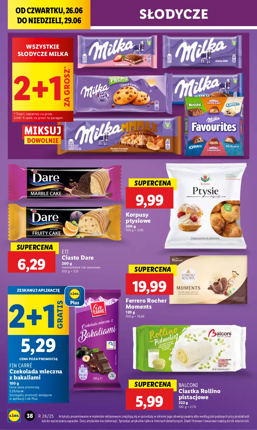 Gazetka promocyjna Lidl - GAZETKA - ważna 26.06 do 29.06.2025 - strona 46 - produkty: Alcon, Ciastka, Czekolada, Czekolada mleczna, Ferrero, Ferrero Rocher, Gra, Korpusy, Milka, Moments