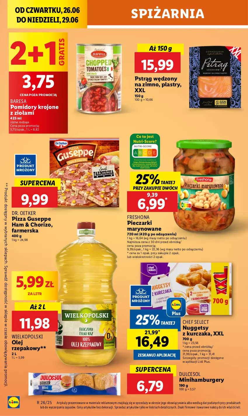 Gazetka promocyjna Lidl - GAZETKA - ważna 26.06 do 29.06.2025 - strona 48 - produkty: Burger, Dr. Oetker, Fa, Gra, Hamburger, Kurczak, Olej, Olej rzepakowy, Piec, Pizza, Pomidory, Pomidory krojone, Pstrąg, Pstrąg wędzony