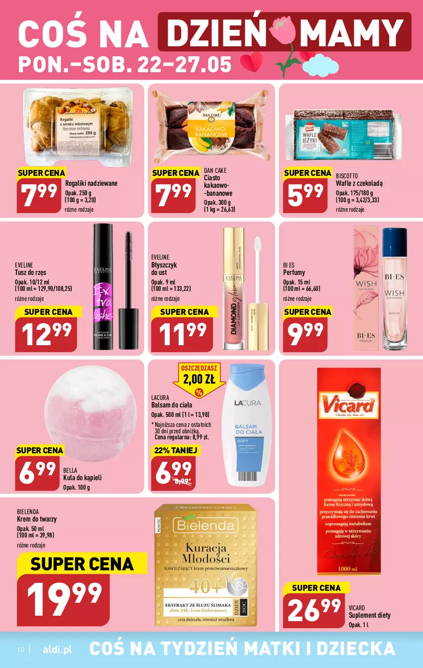 Gazetka promocyjna Aldi - Pełen katalog - ważna 22.05 do 27.05.2023 - strona 10 - produkty: Balsam do ciała, Bell, Bella, Bielenda, Błyszczyk do ust, Dan Cake, Eveline, Kakao, Krem do twarzy, Kula do kąpieli, Perfum, Rogal, Suplement diety, Tusz, Wafle