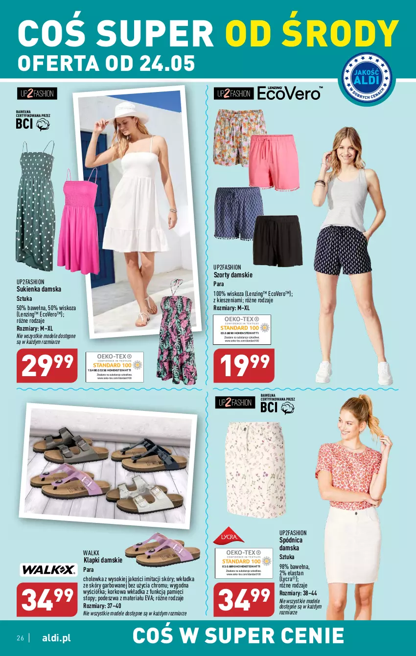 Gazetka promocyjna Aldi - Pełen katalog - ważna 22.05 do 27.05.2023 - strona 26 - produkty: Fa, Klapki, Sok, Spódnica, Sukienka, Szorty, Top, Wełna