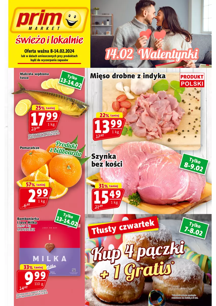 Gazetka promocyjna Prim Market - ważna 08.02 do 14.02.2024 - strona 1 - produkty: Milka, Szynka, Tusz