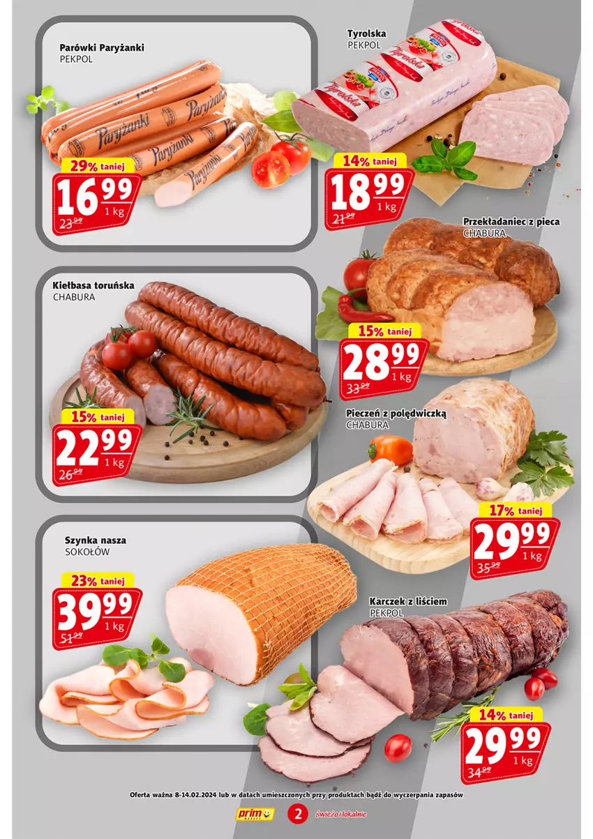 Gazetka promocyjna Prim Market - ważna 08.02 do 14.02.2024 - strona 2 - produkty: Kiełbasa, Parówki, Pekpol, Piec, Ryż, Sok, Sokołów, Szynka