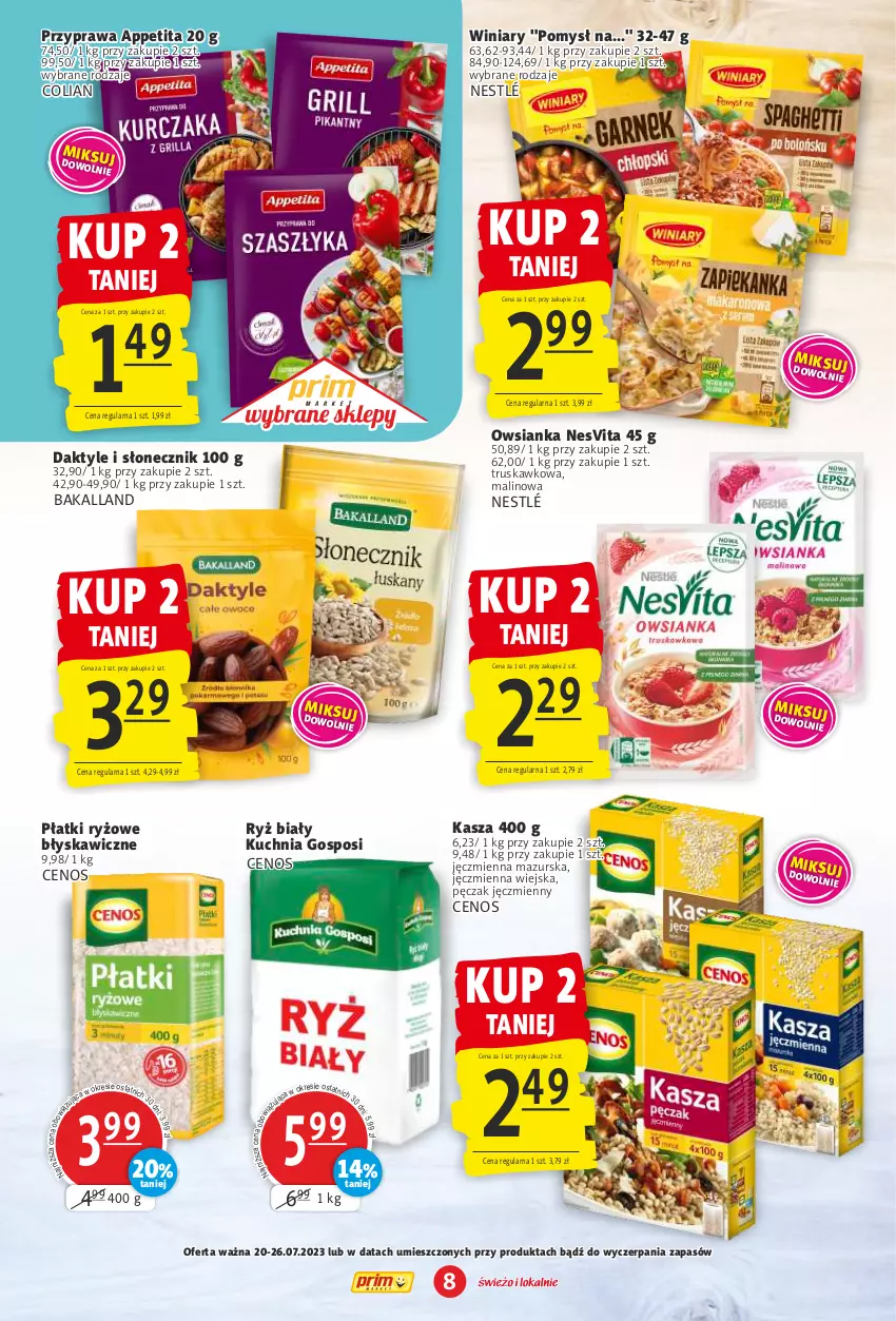 Gazetka promocyjna Prim Market - ważna 20.07 do 26.07.2023 - strona 8 - produkty: Bakalland, Cenos, Daktyle, Kasza, Kuchnia, Nestlé, Owsianka, Płatki ryżowe, Ryż, Ryż biały, Winiary