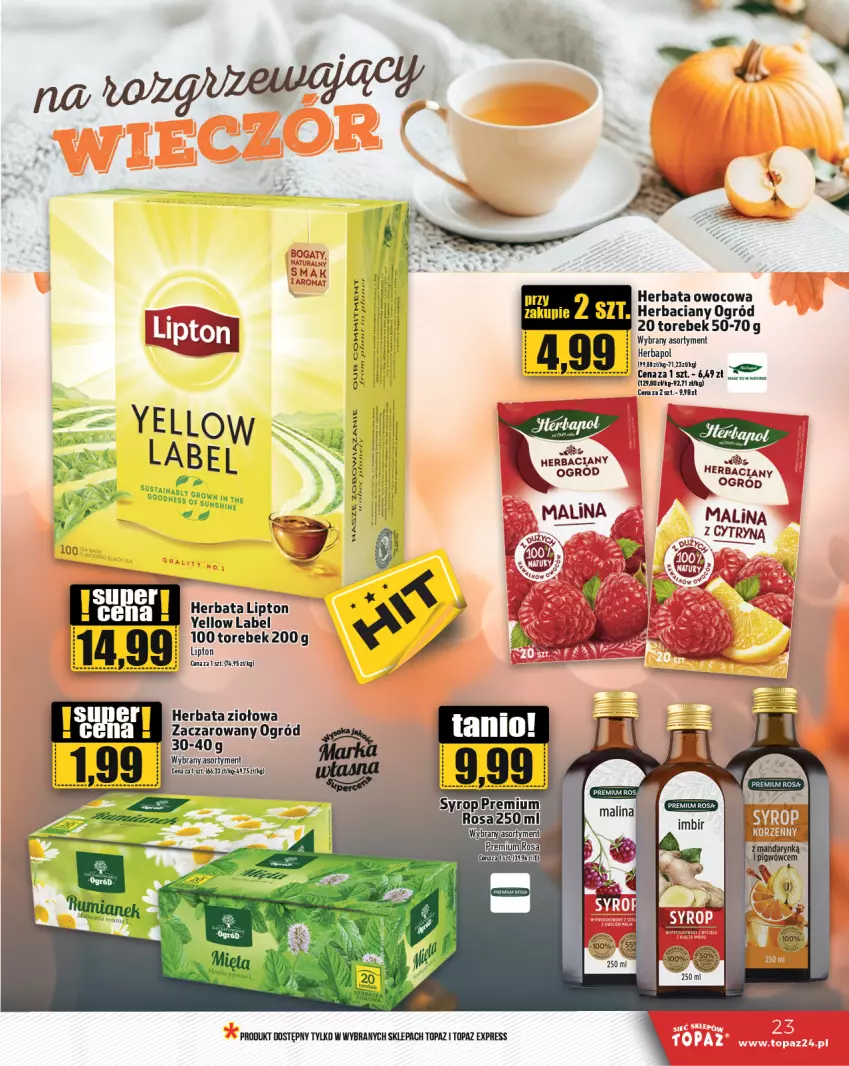 Gazetka promocyjna Topaz - Gazetka - ważna 07.11 do 13.11.2024 - strona 23 - produkty: Herbapol, Herbata, Herbata owocowa, K2, Lipton, Ogród, Syrop, Top