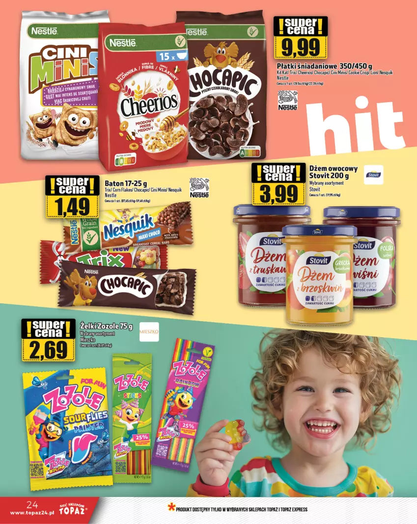 Gazetka promocyjna Topaz - Gazetka - ważna 07.11 do 13.11.2024 - strona 24 - produkty: Baton, Cheerios, Cini Minis, Corn flakes, Danio, Dżem, Lion, Nesquik, Top