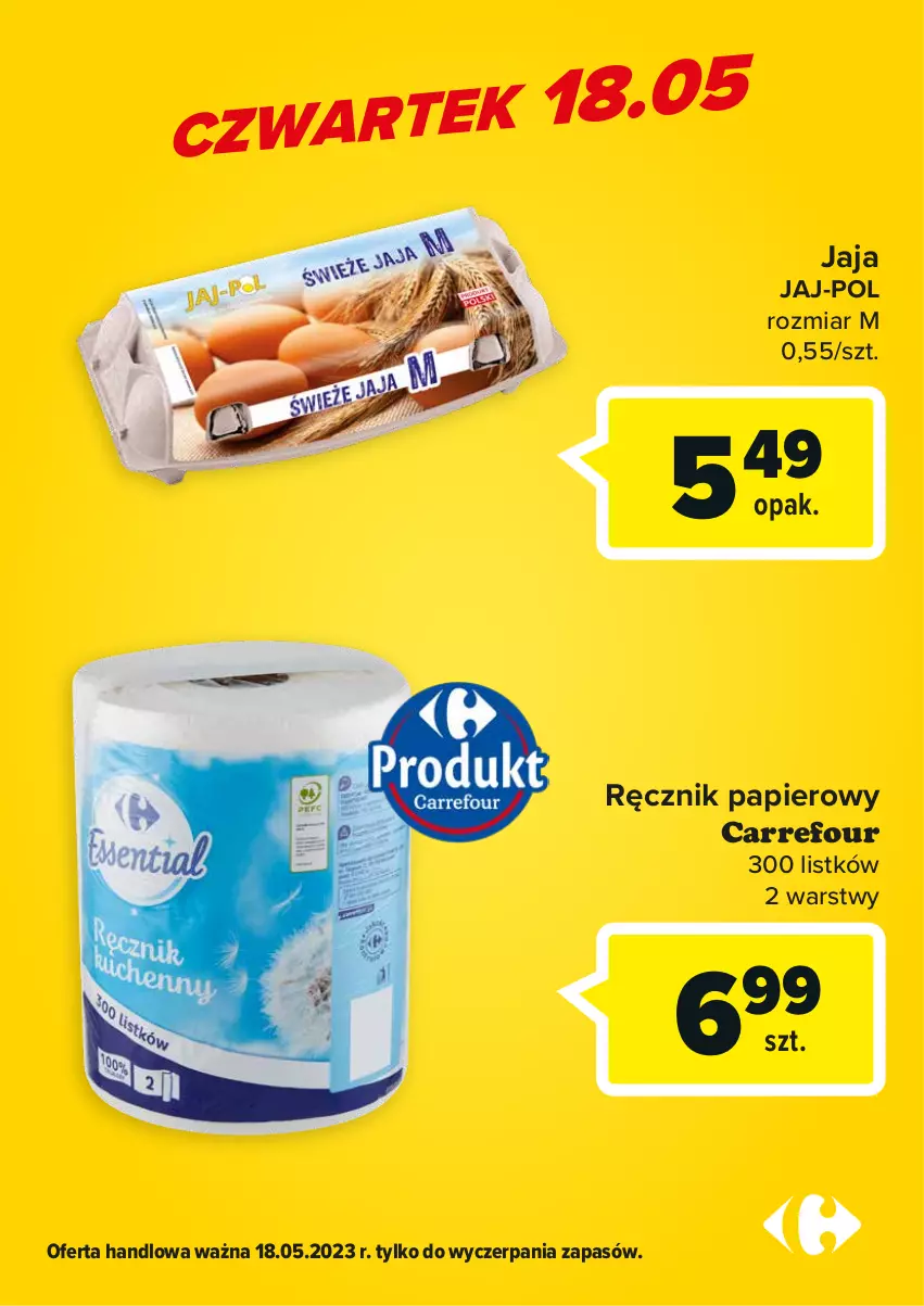 Gazetka promocyjna Carrefour - Gazetka Carrefour ma oferty dnia - ważna 18.05 do 20.05.2023 - strona 2 - produkty: Jaja, Papier, Ręcznik