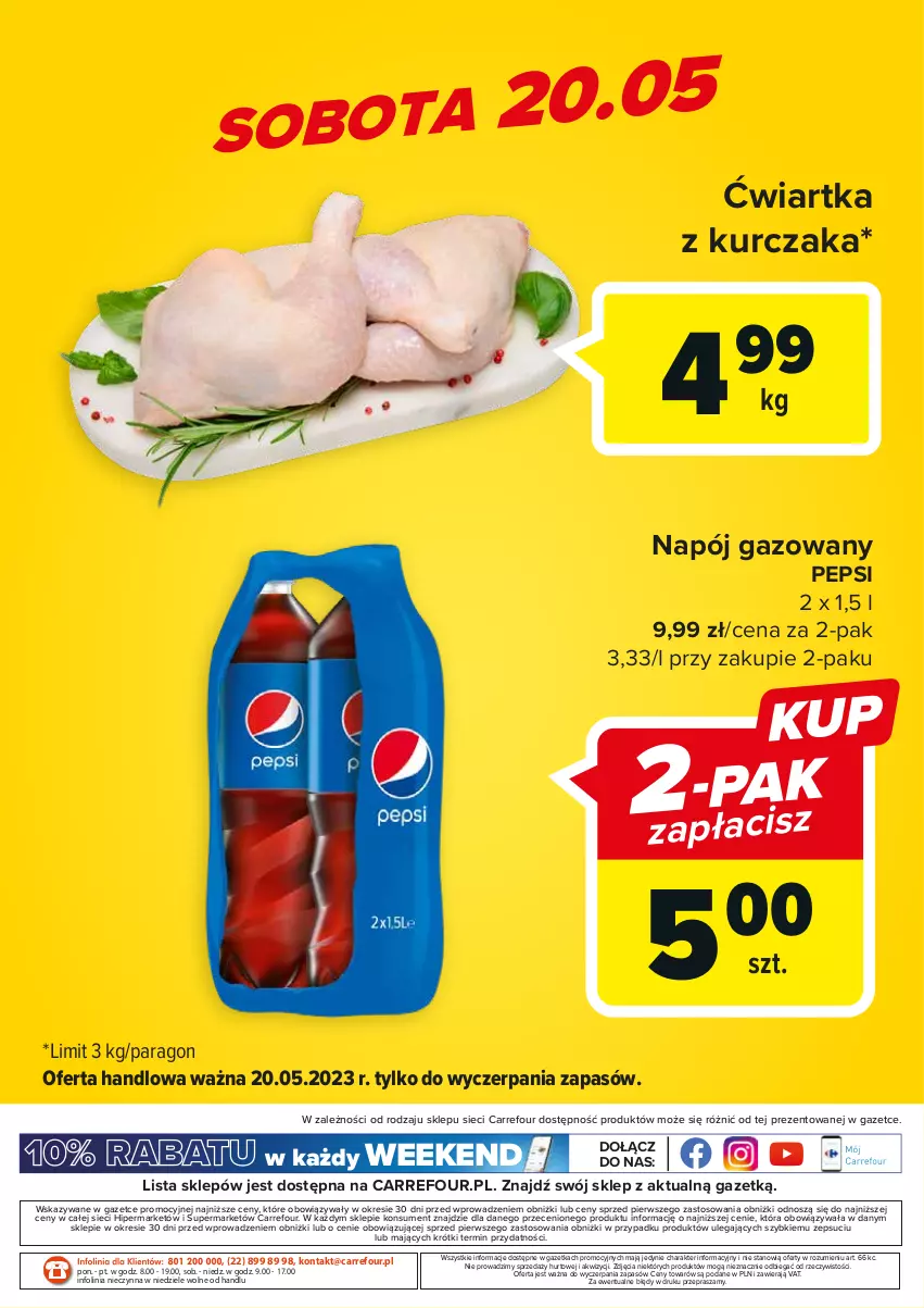 Gazetka promocyjna Carrefour - Gazetka Carrefour ma oferty dnia - ważna 18.05 do 20.05.2023 - strona 4 - produkty: Kurczak, Napój, Napój gazowany, O nas, Pepsi