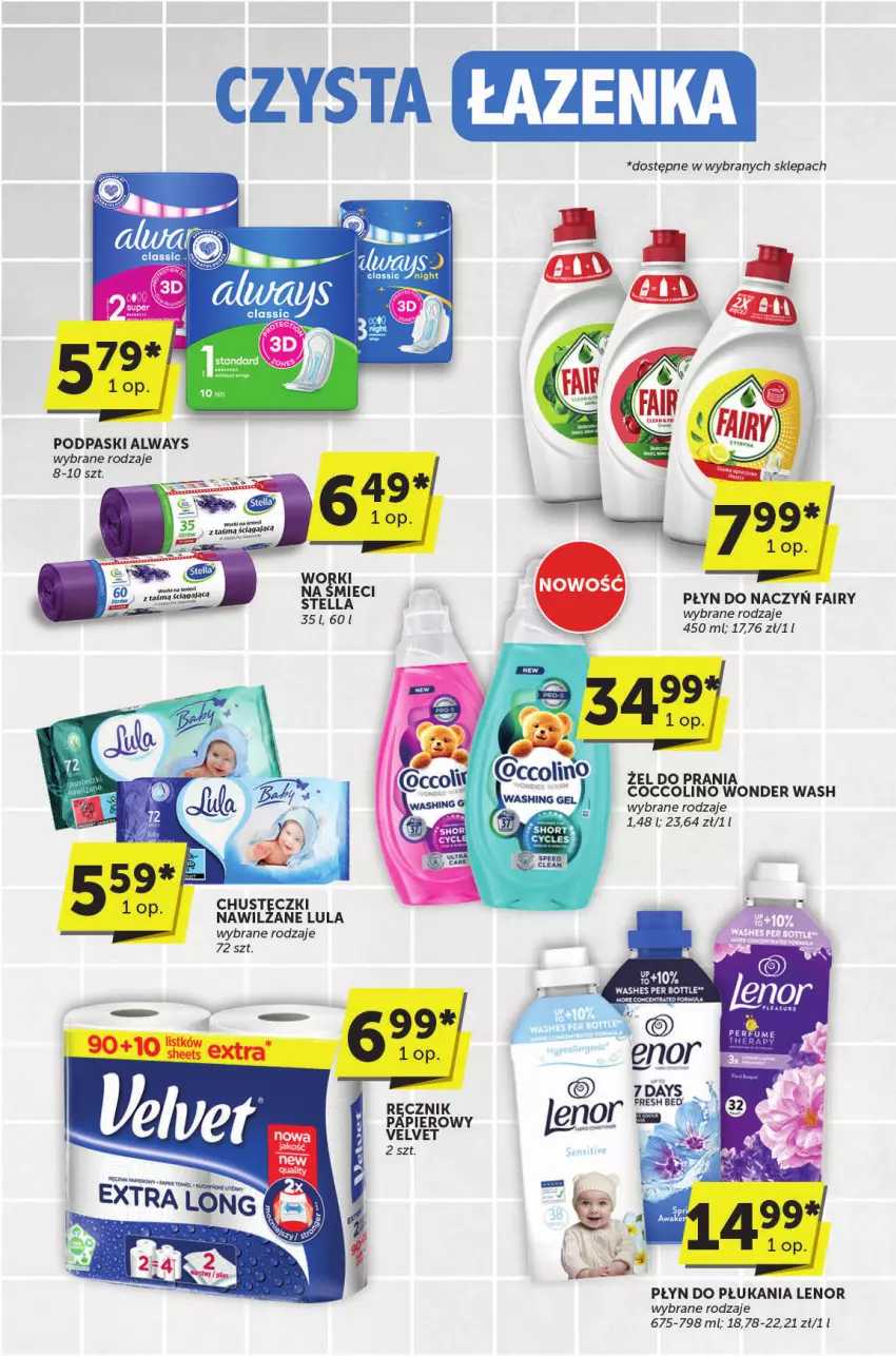 Gazetka promocyjna ABC - ważna 15.05 do 27.05.2025 - strona 29 - produkty: Always, Chusteczki, Chusteczki nawilzane, Coccolino, Fa, Fairy, Lenor, Papier, Płyn do płukania, Podpaski, Velvet